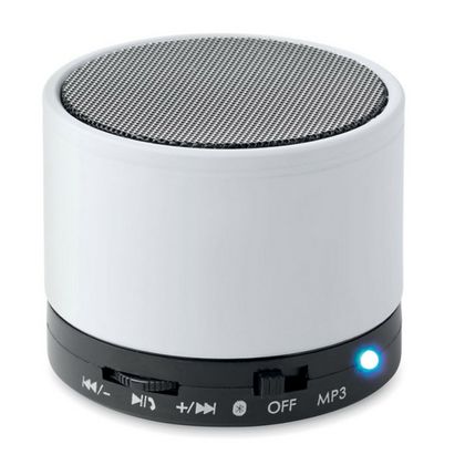 Колонка 1.0 "Round Bass" пласт. прорезин., 3 Вт, Bluetooth, AUX, MICRO SD, c MP3 плеером, белый/черный