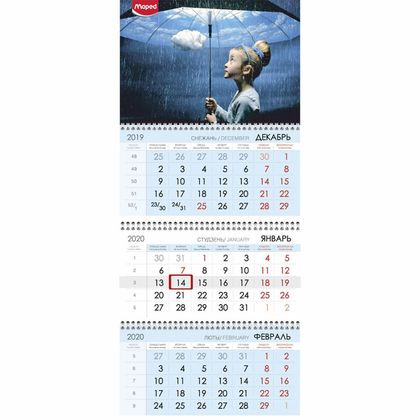 Календарь настен., А4 "Clairefontaine" на 3-х спиралях, 2020