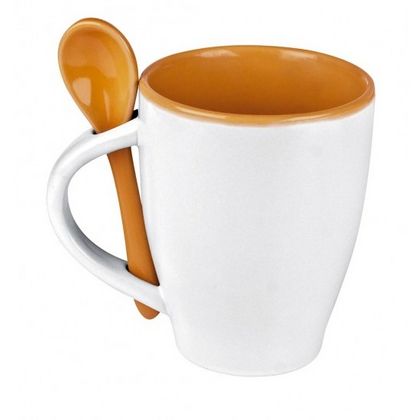 Кружка с ложкой, керам., 250 мл. "Palermo" белый/желтый