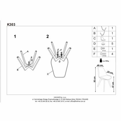 Стул HALMAR K303, каркас-дерево, ткань, св.-серый