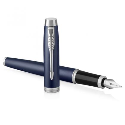Ручка перьевая F "IM Matte Blue CT" метал., подарочн. упак., синий/серебристый, патрон синий