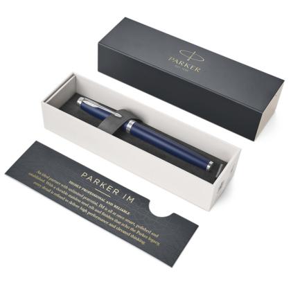 Ручка перьевая F "IM Matte Blue CT" метал., подарочн. упак., синий/серебристый, патрон синий