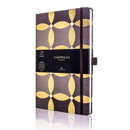Блокнот А5 130*210 мм., 120 л., тонир., лин. "Oro Chess" обл. искусств. матер., на резинке, разноцветный/бирюзовый