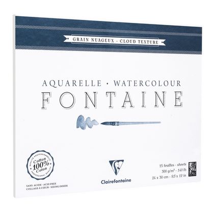 Блок-склейка бумаги для акварели FONTAINE, 100% хлопок, облако, 24*30, 300г/м2 , 12л