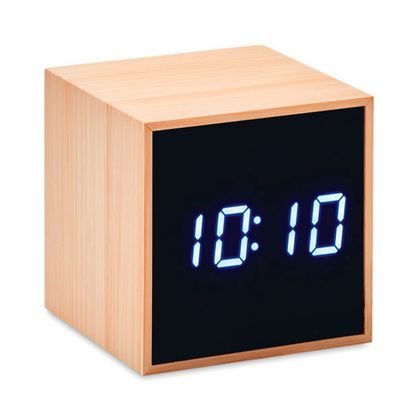 Часы-будильник LED настольные "Mara Clock" с индикацией температуры, бамбук., коричневый