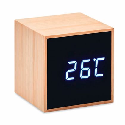Часы-будильник LED настольные "Mara Clock" с индикацией температуры, бамбук., коричневый