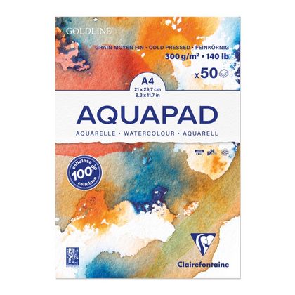 Блок-склейка бумаги для акварели "Goldline Aqua" целлюлоза, ср.зерно, А4, 300г/м2 , 50л