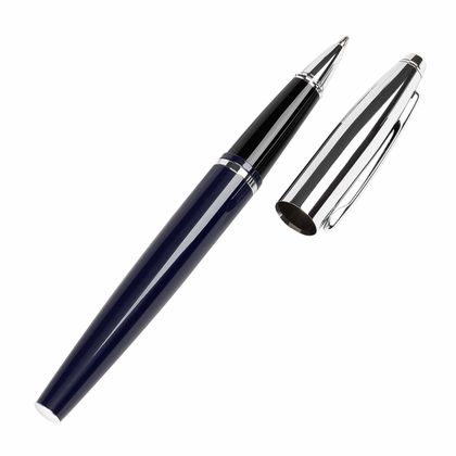 Ручка роллер "Calais Chrome & Blue Lacquer" 0,7 мм, метал., подарочн. упак., синий/серебристый, стерж. черный