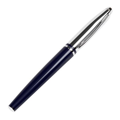 Ручка роллер "Calais Chrome & Blue Lacquer" 0,7 мм, метал., подарочн. упак., синий/серебристый, стерж. черный