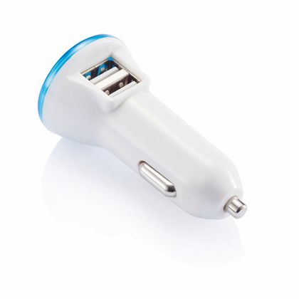Зарядное устройство "P302.274" авто+USB, выход 5V/2.1А, белый/синий