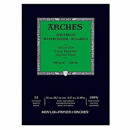 Блок-склейка бумаги для акварели "Arches" 100% хлопок, гор.пресс, 23*31, 300г/м, 12л