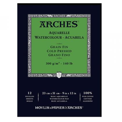 Блок-склейка бумаги для акварели "Arches" 100% хлопок, хол.пресс, 23*31, 300г/м, 12л