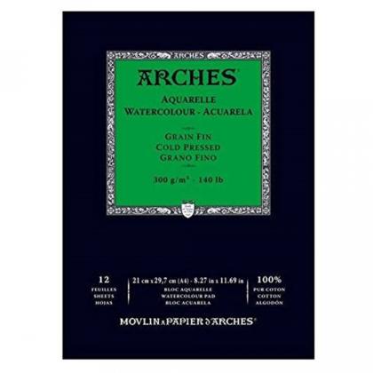 Блок-склейка бумаги для акварели "Arches" 100% хлопок, хол.пресс, 23*31, 300г/м, 12л