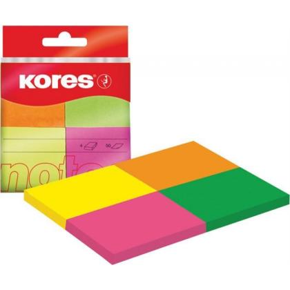 Бумага д/з на кл. осн. 50*40 мм "Kores" 50 л*4шт., ассорти неон