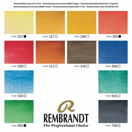 Краски акварельные "Rembrandt" набор 12 цв., кюветы