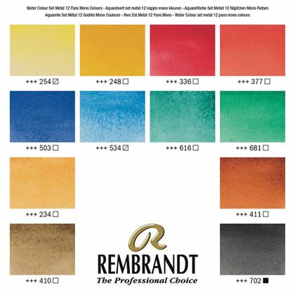 Краски акварельные "Rembrandt" набор 12 цв. монопигм., кюветы