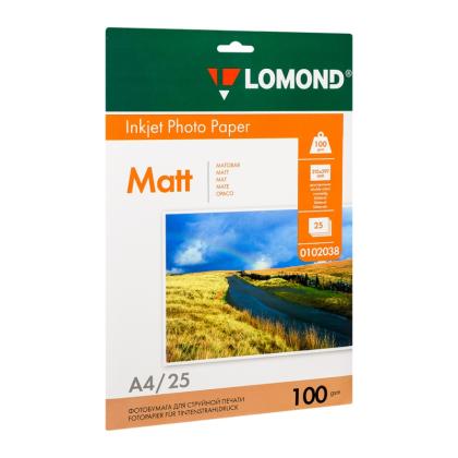 Фотобумага А4, 100 г/м, 25 л., матов., двустор. "Lomond"