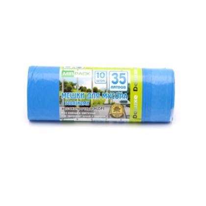 Мешки для мусора 35л 10шт/рулон ПВД Mirpack Deluxe 35мкм 50*60см цв.синий, с завязками