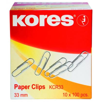 Скрепки 33 мм "Kores" никел., 100 шт., овал., серебристый