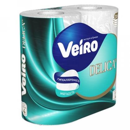Бумага туалетная  Veiro Delicate, 4 рул, цв.белый, 3-сл.
