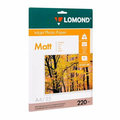 Фотобумага А4, 190 г/м, 25 л., матов., двустор. "Lomond"