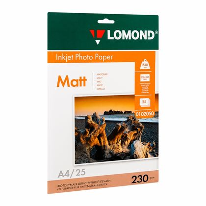 Фотобумага А4, 190 г/м, 25 л., матов., двустор. "Lomond"