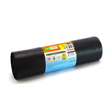 Мешки для мусора 120л 50шт/рулон ПСД Mirpack Professional 20мкм 70*110см цв.черный