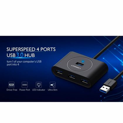 комп. USB HUB UGREEN USB 3.0 Hub 1m CR113 (Black) (20291)