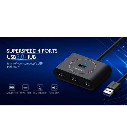 комп. USB HUB UGREEN USB 3.0 Hub 1m CR113 (Black) (20291)