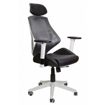 Кресло д/руководителя AksHome SPACE экокожа/сетка, черный/серый, крестов. пластик, с подголов.