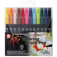 Маркер акварельный "Koi Color Brush" набор, 12 цв.