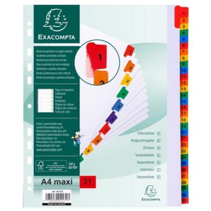 Разделитель на 31 деление А4+ "maxi Exacompta" пласт., с маркир., ассорти