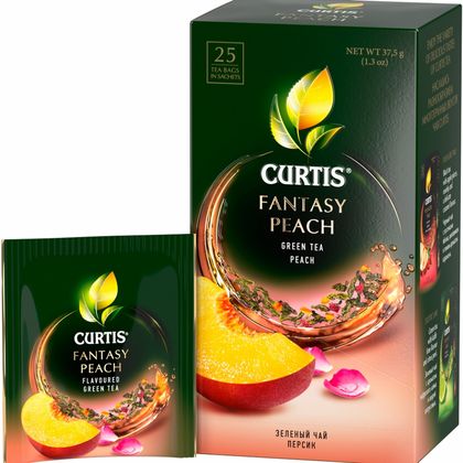 Чай "Curtis" 25 пак*1.5 гр., зеленый, сашеты, с ароматом персика и кусочками яблока, Fantasy Peach