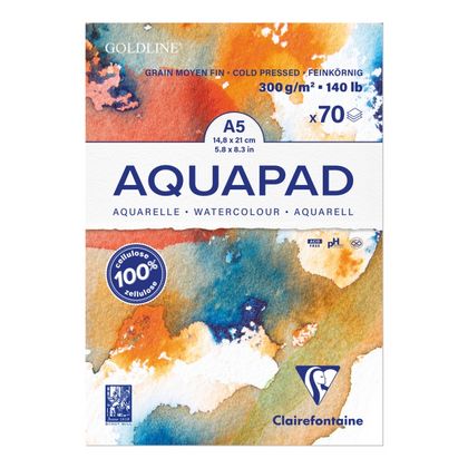 Блок-склейка бумаги для акварели "Goldline Aqua" целлюлоза, ср.зерно, А5, 300г/м2 , 70л