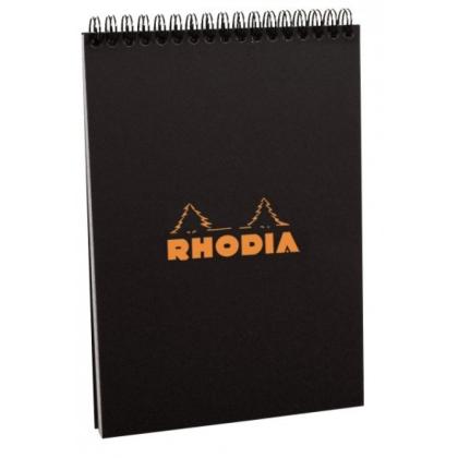 Блокнот А4 210*297 мм, 80 л., в клетку "Rhodia" спираль сверху, обл. карт., черный