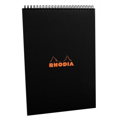 Блокнот А4 210*297 мм, 80 л., в клетку "Rhodia" спираль сверху, обл. карт., черный