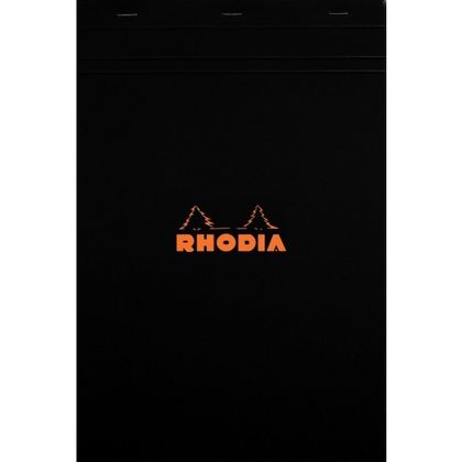 Блокнот А4 210*297 мм, 80 л., в клетку "Rhodia" скоба сверху, обл. карт., черный