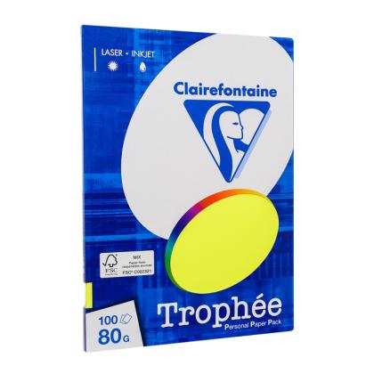 Бумага цветная A4, 80г/м, 500 л. "Trophee" желтый неон