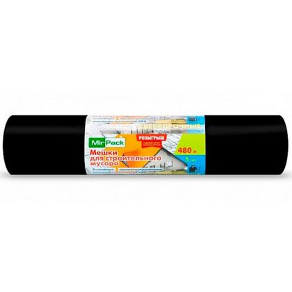 Мешки для мусора 480л 5шт/рулон ПВД Mirpack Стройка 70мкм 130*170см цв.черный