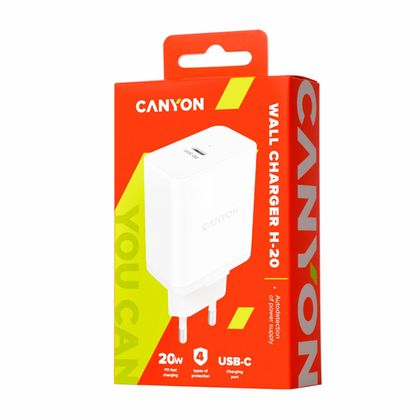 Адаптер питания CANYON CNE-CHA20W PD 110V-240V, 20W, Output: 5V/3A,9V/2A,12V/1.5A, белый