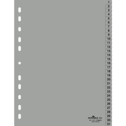 Разделитель на 12 делений А4 "Durable" пласт., с маркир., серый