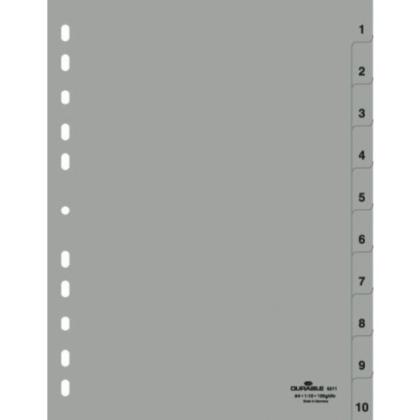 Разделитель на 12 делений А4 "Durable" пласт., с маркир., серый