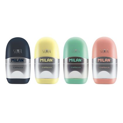 Точилка на 1 отв. "Capsule silv" с ластиком, ассорти