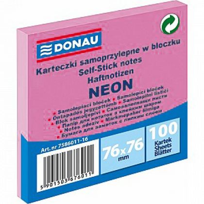 Бумага д/з на кл. осн. 76*76 мм "Donau Neon" 100 л., синий неон
