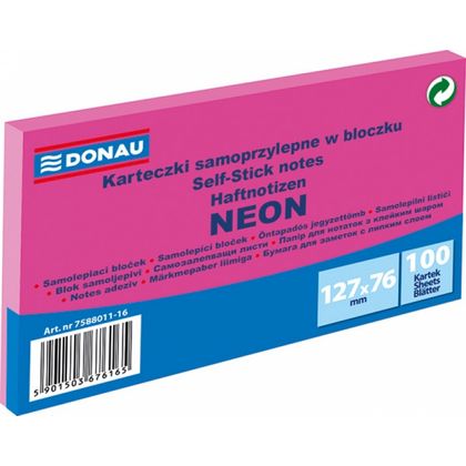 Бумага д/з на кл. осн. 76*127 мм "Donau Neon" 100 л., розовый неон