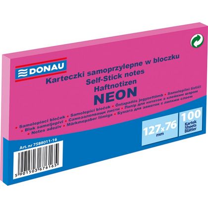 Бумага д/з на кл. осн. 76*127 мм "Donau Neon" 100 л., розовый неон