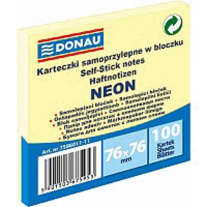Бумага д/з на кл. осн. 76*76 мм "Donau Neon" 100 л., желтый неон