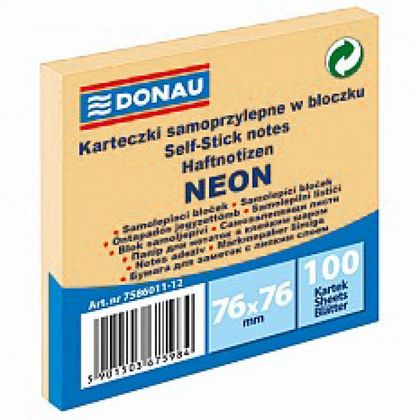Бумага д/з на кл. осн. 76*76 мм "Donau Neon" 100 л., розовый неон