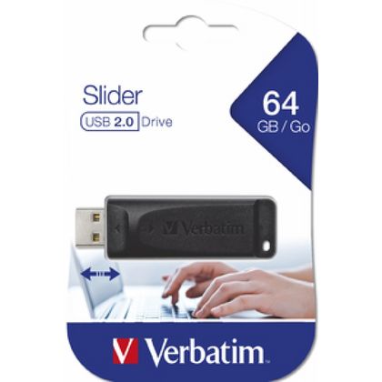 Карта памяти USB Flash 2.0 64 Gb "Slider" пластик, черный