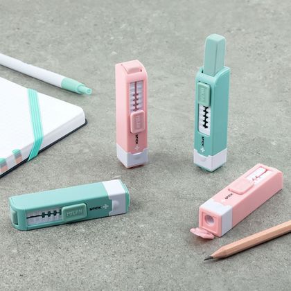 Ластик "STICK +" с точилкой, розовый, блистер